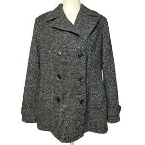 LUCKY BRAND Wool Blend Coat Jacket Black White Double Breasted Women's Size M